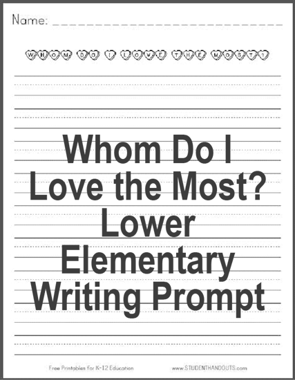 Whom do I love the most? Free Printable Lined Writing Prompt Worksheet