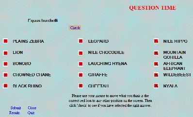 Question Time is a fun matching game. On the screen you will see a large group of names, terms, etc. There is an additional term listed at the top of the page. Click on whichever term matches the term at the top.