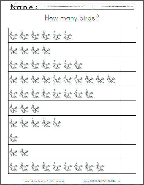 how many birds free counting worksheet student handouts