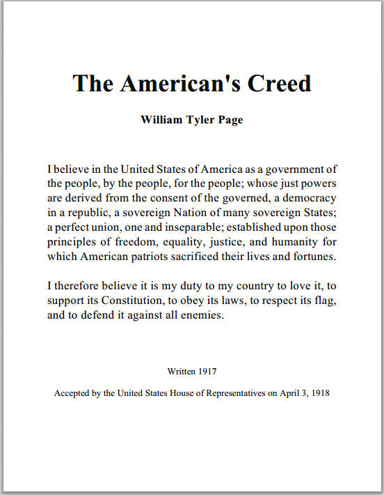 The American's Creed by William Tyler Page - Free to print (PDF file).