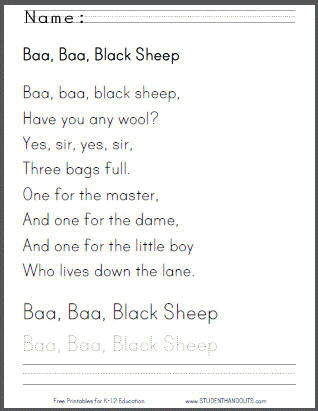 Baa Baa Black Sheep Nursery Rhyme