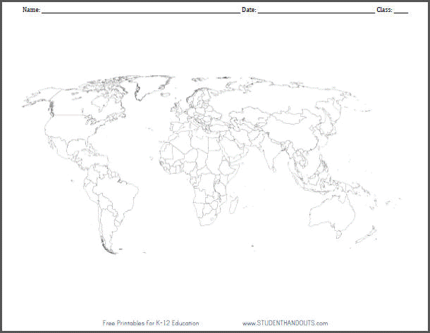 blank outline world map worksheet student handouts