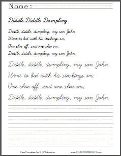 Diddle Diddle Dumpling Cursive Script