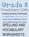 Grade 8 Vocabulary Terms and Worksheets