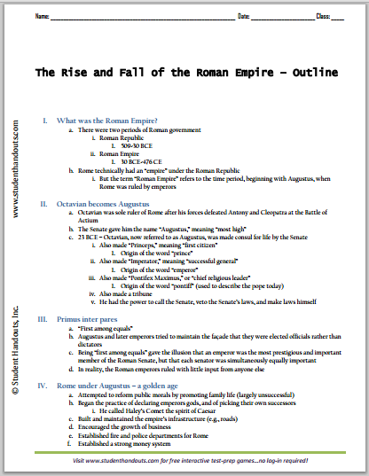 The Rise and Fall of the Roman Empire - Printable Outline