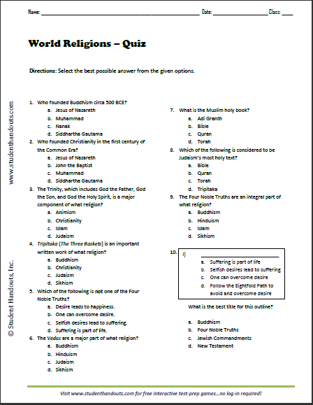 Pop Quiz on the World's Majority Religions