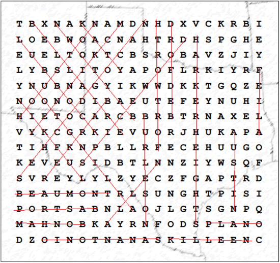 Texas Cities Word Search Puzzle Answer Key