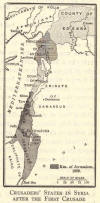 Map of the crusaders' states in Syria after the First Crusade.  Kingdom of Jerusalem, 1229.