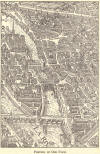 Portion of Old Paris, France, dating to the European Renaissance.  Drawing in style of a map or aerial photograph.