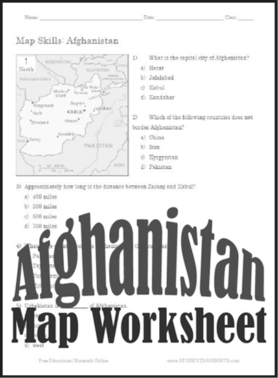 Afghanistan Map Worksheet - Free to print (PDF file).