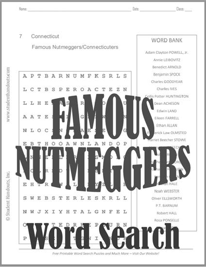 Famous Nutmeggers Word Search - Free to print (PDF file).