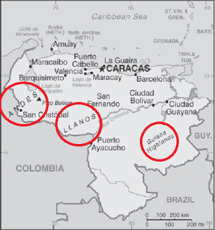 Andes, Llanos, and Guiana Highlands Map Identification for Venezuela Map Worksheet