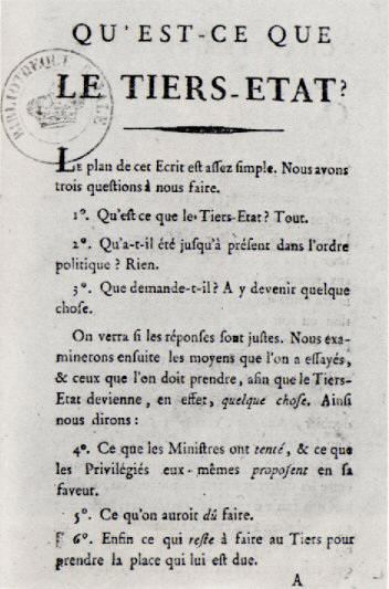 Abbe Sieyes: What Is the Third Estate?  National Assembly, French Revolution, 1789.