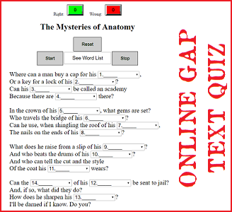 The Mysteries of Anatomy - Online Gap Text Quiz