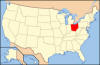 Map showing the position of Ohio within the United States of America.