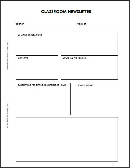 Blank Classroom Newsletter Template Student Handouts