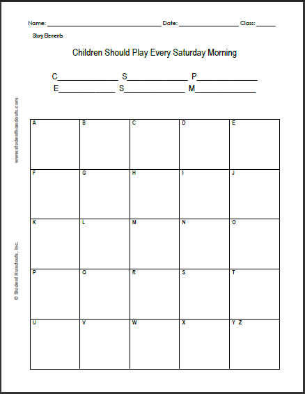 Story Elements Graphic Organizer: Children Should Play Every Saturday Morning