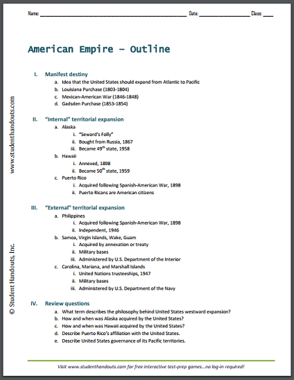 American Imperialism Chart Answers