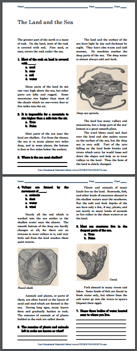 the land and the sea geography worksheet student handouts