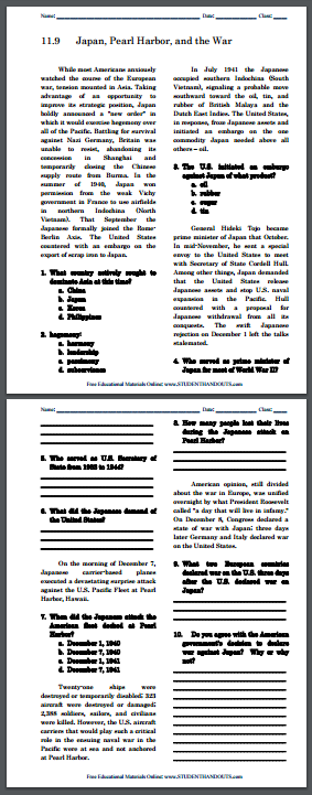 japan-pearl-harbor-and-war-reading-with-questions-student-handouts