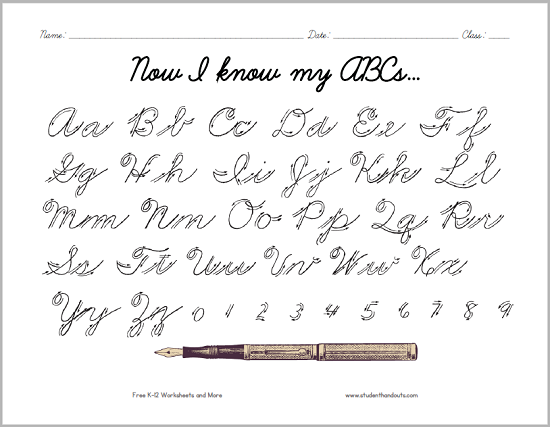 cursive script alphabet with arrows student handouts