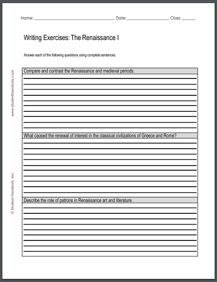 Renaissance Writing Exercises Sheet #1