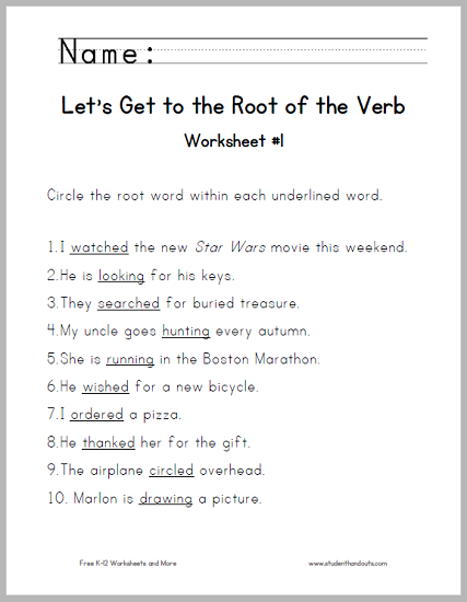 Let's Get to the Root of the Verb Worksheet #1