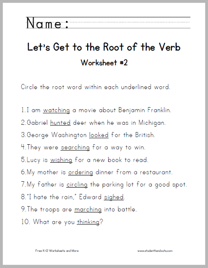 Let's Get to the Root of the Verb Worksheet #2