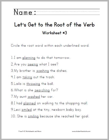 Root of the Verb Worksheet #3 - Free to print (PDF file).