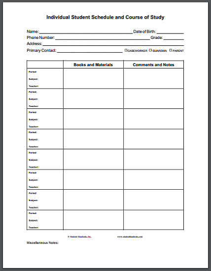 student schedule and course