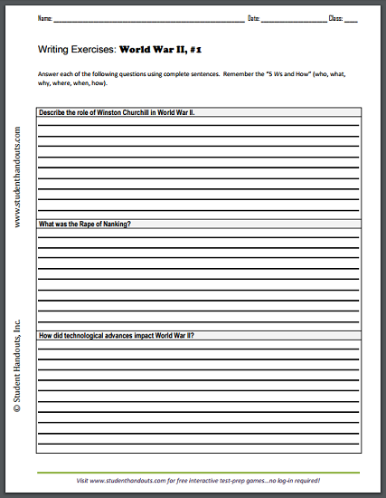 World War II Writing Exercises Sheet #1