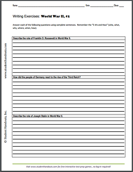 World War II Writing Exercises Sheet #2