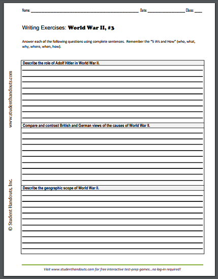 World War II Writing Exercises Sheet #3 - Free to print (PDF file).