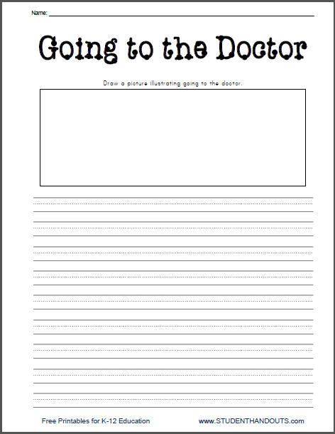 Going to the Doctor Free Printable Writing Prompt Worksheet for Grades K-2