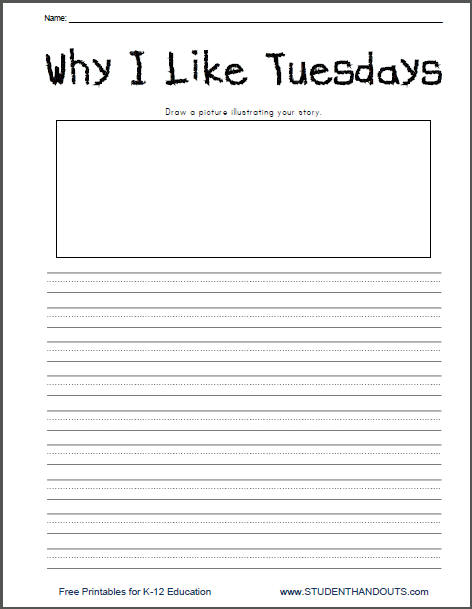 Why I Like Tuesdays - Free Lined Writing Prompt Worksheet