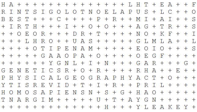 Early Humans Word Search Answer Key
