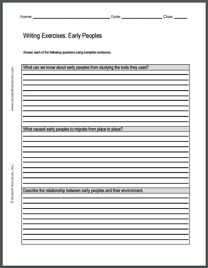 Early Peoples Writing Exercises - Free to print (PDF file) for high school World History.