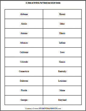 50 States Charades Game Printable Cards Student Handouts