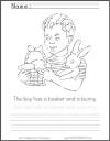 Boy with Bunny and Basket Coloring Page
