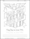 Flag Day is June 14th. Coloring page with handwriting practice.