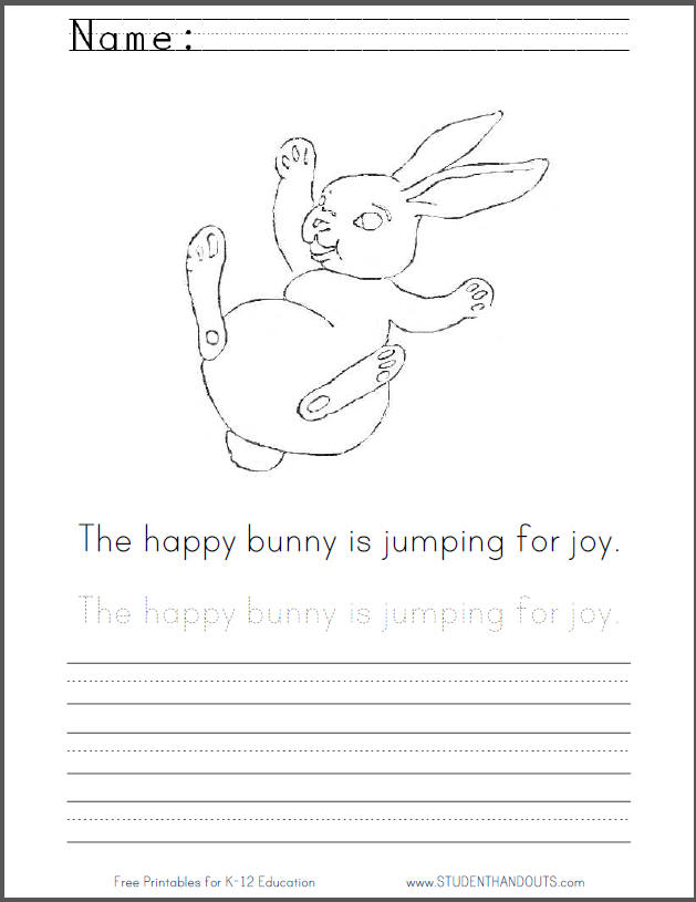 Happy Bouncing Bunny Coloring Sheet with Handwriting Practice