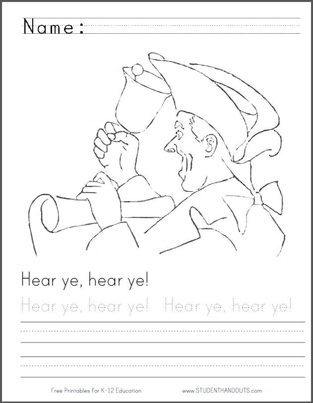 Free Printable Hear ye, hear ye! Coloring Sheet Student Handouts