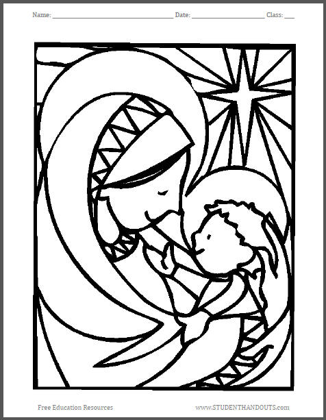 Madonna and Child Christmas Coloring Sheet - Free to print (PDF file).