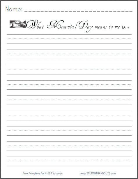 Memorial Day - Free Printable Writing Prompt for Kids in Grades K-3