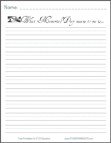 Memorial Day Writing Prompt - Free Printable | Student Handouts