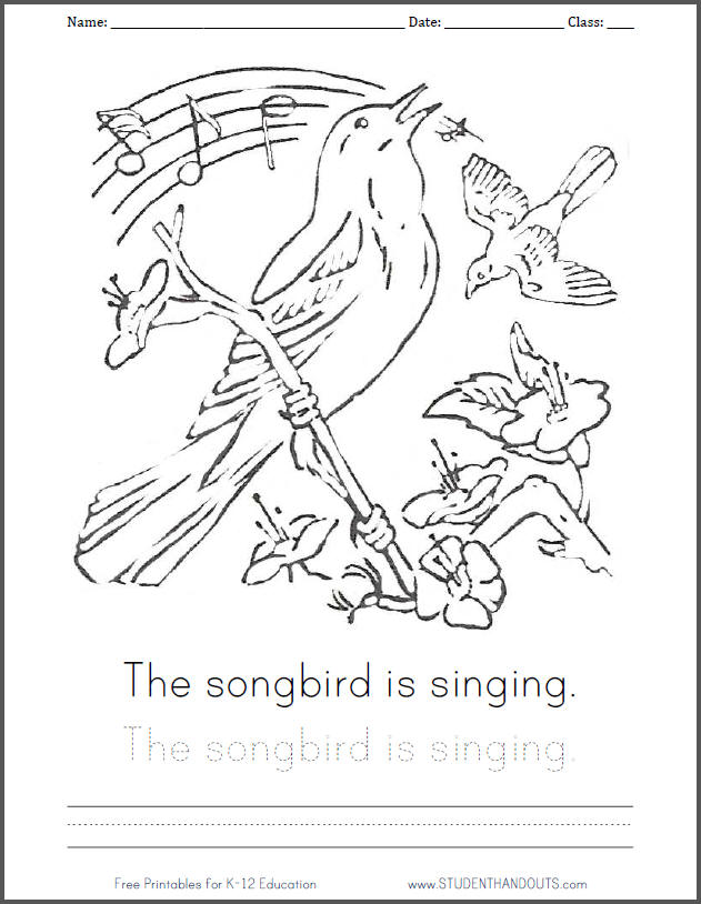 Free Printable Singing Songbird Coloring Sheet | Student Handouts