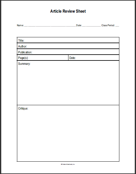 Social Studies Printable - Article Review Sheet