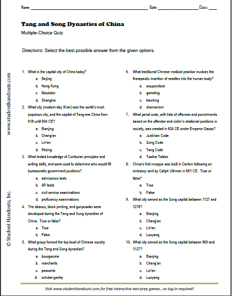 Tang and Song Dynasties of China: Printable Multiple 