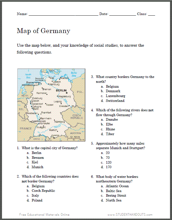 Germany Map Worksheet for Kids | Student Handouts