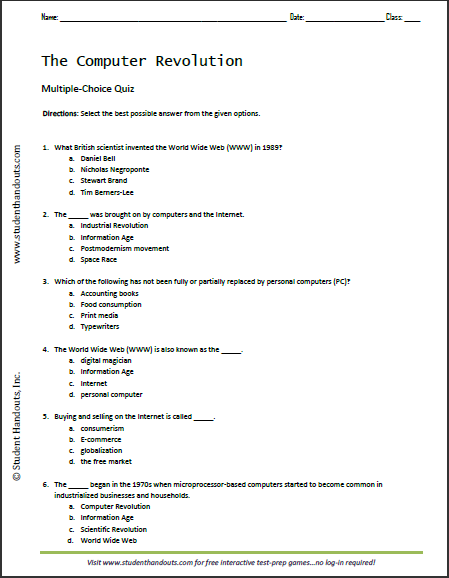 Computer Revolution Pop Quiz - Free to print (PDF file).